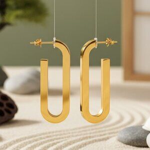 Sleek 18K Gold Plated Stainless Steel Modern U-Shape Statement Earrings